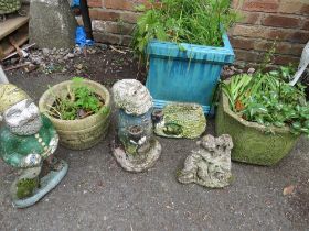 A SELECTION OF PLANTERS AND CONCRETE GARDEN STATUES