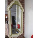 A LARGE MODERN CREAM MIRROR AND A FIRE SCREEN