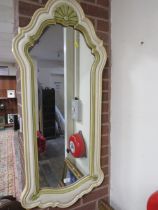 A LARGE MODERN CREAM MIRROR AND A FIRE SCREEN