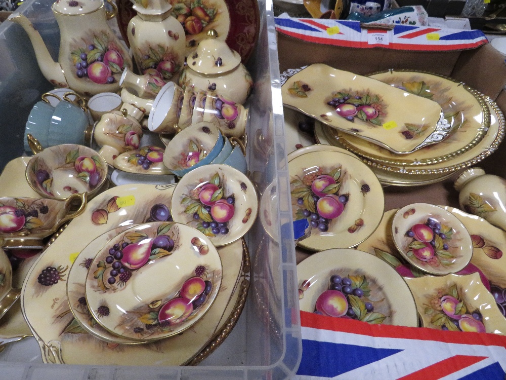 TWO TRAYS OF ASSORTED AYNSLEY 'ORCHARD GOLD' CERAMICS INCLUDING VASES, CUPS, PLATES DISHES ETC -