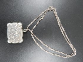 AN ANTIQUE SILVER VESTA CASE ON SILVER CHAIN