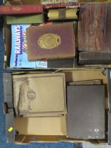 TWO TRAYS OF ANTIQUE BOOKS ETC TO THE INCLUDE THE WORLDS GREATEST PAINTINGS