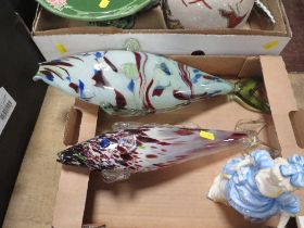 TWO END OF DAYS GLASS FISH AND ONE DOULTON CHRISTINE FIGURE
