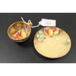 ROYAL WORCESTER 'FRUIT' CABINET CUP AND SAUCER - SIGNED