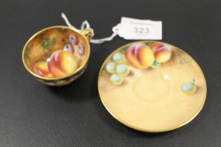 ROYAL WORCESTER 'FRUIT' CABINET CUP AND SAUCER - SIGNED