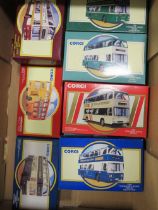 TWELVE BOXED CORGI DOUBLE DECKER BUSES, LIMITED WITH CERTIFICATES
