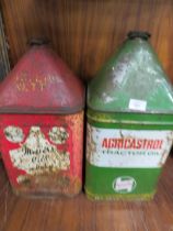 A VINTAGE MILLER PYRAMID OIL CAN ALONG WITH AN AGRICASTROL PYRAMID OIL CAN