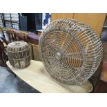 A MODERN WICKER LOBSTER POT STYLE TABLE AND STOOL (2)