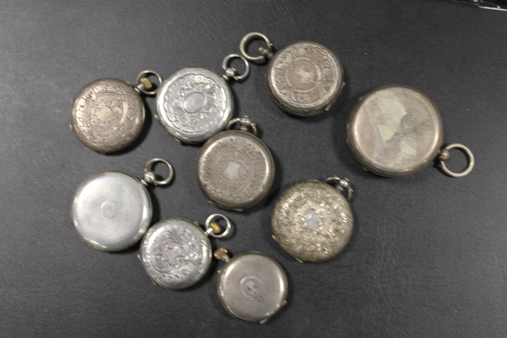 EIGHT VARIOUS SILVER CASED POCKET WATCHES AND ONE WHITE METAL CASED POCKET WATCH - Image 2 of 2