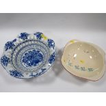 A VINTAGE BESWICK CIRCUS DISH TOGETHER WITH A PIERCED BLUE/WHITE ROCHA BOWL