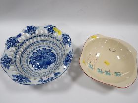 A VINTAGE BESWICK CIRCUS DISH TOGETHER WITH A PIERCED BLUE/WHITE ROCHA BOWL