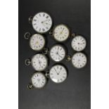 EIGHT VARIOUS SILVER CASED POCKET WATCHES AND ONE WHITE METAL CASED POCKET WATCH