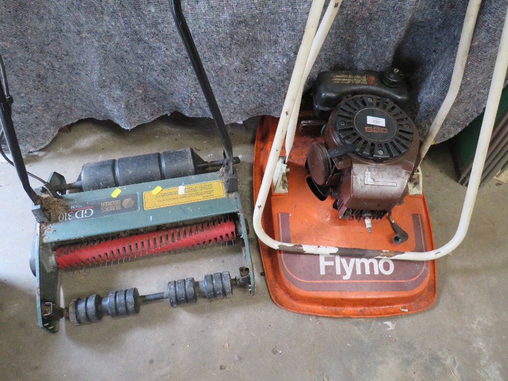 A PETROL FLYMO AND A BLACK & DECKER HAND SCARIFIER - A/F