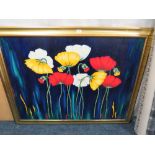 A LARGE MODERN GILT FRAMED PICTURE DEPICTING POPPIES 87 X 106 CM