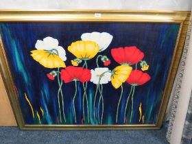 A LARGE MODERN GILT FRAMED PICTURE DEPICTING POPPIES 87 X 106 CM