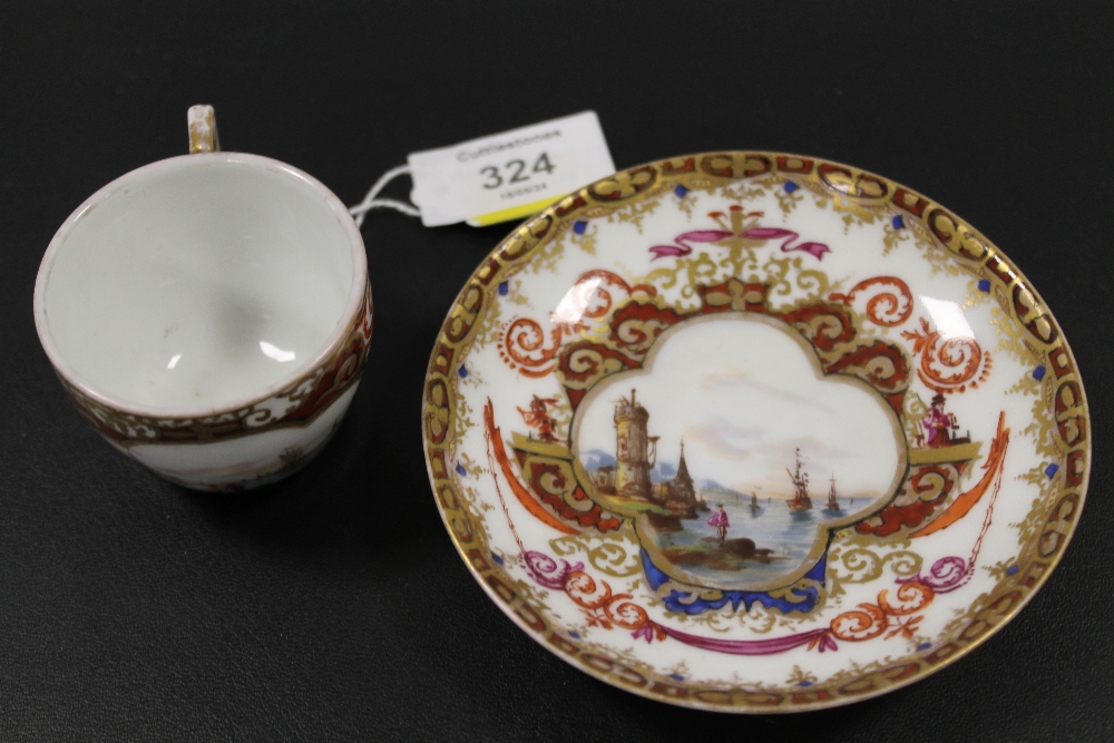 AUGUSTUS REX (MEISSEN) HAND PAINTED CABINET CUP AND SAUCER