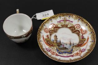 AUGUSTUS REX (MEISSEN) HAND PAINTED CABINET CUP AND SAUCER