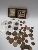 A BOX OF COLLECTORS COINS, MEDAL BADGES ETC