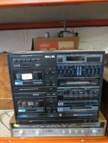 A SELECTION OF ELECTRICALS TO INCLUDE A VINTAGE MARCONIPHONE TUNER, PROJECTOR AND TAPE DECK ETC