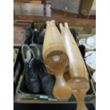 A PAIR OF VINTAGE WOODEN BOOT LASTS BY BARTLEY & BARTLEY AND SONS BOOTMAKERS 493 OXFORD STREET