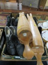 A PAIR OF VINTAGE WOODEN BOOT LASTS BY BARTLEY & BARTLEY AND SONS BOOTMAKERS 493 OXFORD STREET