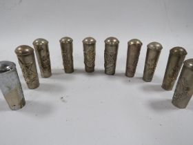 TEN MILITARY TYPE SWAGGER STICK CAPS TO INCLUDE THE NORFOLK REGIMENT, BRITISH GUIANA POLICE,