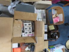 A selection of projection equipment with many slides included