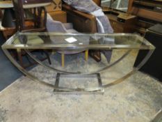 A modern chrome and glass console table W 160 cm