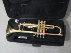 A cased trumpet