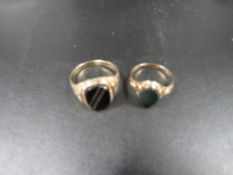 Two 9 carat gold blood stone rings approx combined weight 5.8g