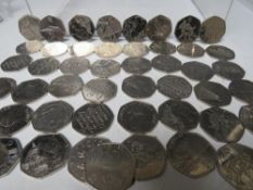 FORTY NINE COMMEMORATIVE 50 PENCE COINS, to include London Olympics types, Beatrix Potter, WWF and