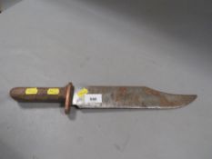 A large vintage Bowie style knife with wooden grip L-43 cm