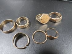 A selection of seven 9ct rings approx combined weight 17.6g