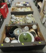 Four trays of assorted ceramics and glassware