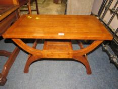 A modern hardwood X framed bench/table