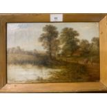 A 19th century oil on canvas depicting a farmer and cow signed lower left possibly Wayland