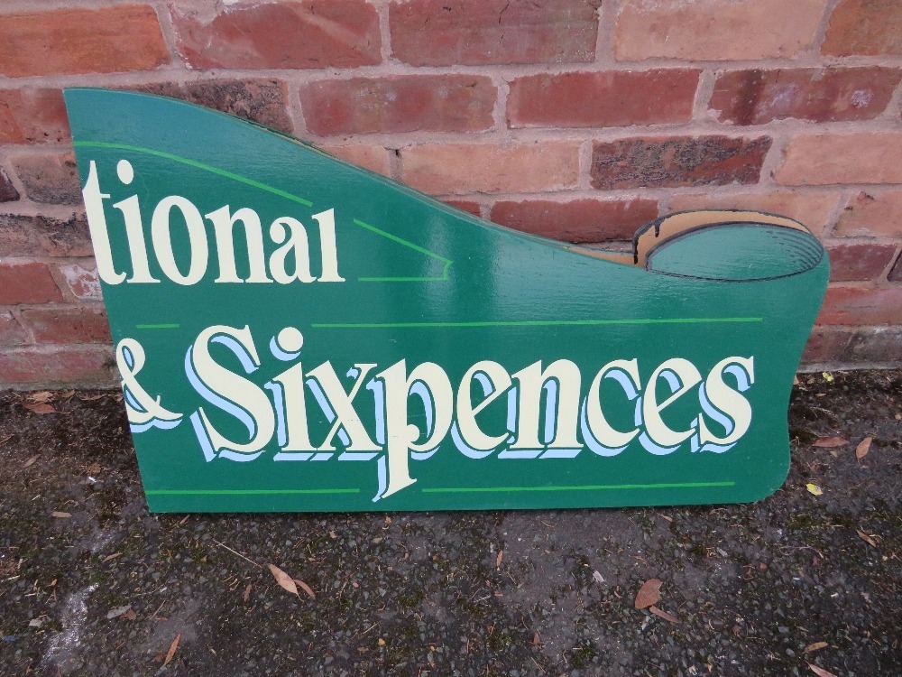 A MODERN FOLDING PAINTED WOOD FAIRGROUND SIGN, inscribed 'Traditional, Horseshoes and Sixpences', - Image 5 of 7