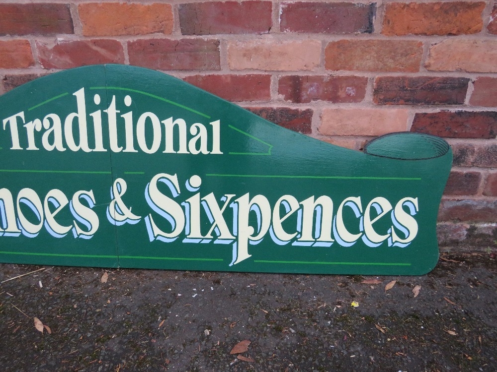 A MODERN FOLDING PAINTED WOOD FAIRGROUND SIGN, inscribed 'Traditional, Horseshoes and Sixpences', - Image 2 of 7
