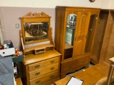 An Edwardian satinwood wardrobe and dressing table