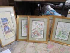 A set of four gilt framed and glazed botanical watercolour studies and two other watercolours (4)