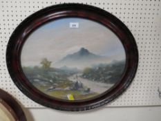 A Savage -An oval watercolour/gouache of a Dartmoor scene