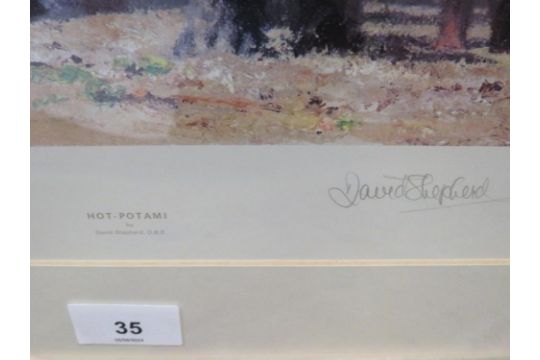 A signed limited edition gilt framed and glazed David Shepherd print 'Hot Potami' 241 / 850 - Image 2 of 2