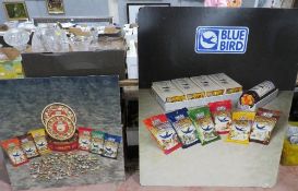 Two large BlueBird Toffee advertising carded point of sale boards, largest 120 x 110 cm, smallest 80