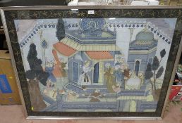 A large framed and glazed hand painted eastern scene