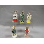 Five Royal Doulton Bunnykins figures to include "Stopwatch"