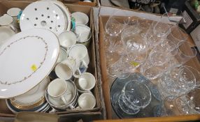 Two trays of assorted ceramics and glassware to include Wedgwood, Susie Cooper and Royal Worcester