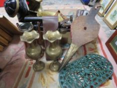 A box of metalware to include brass and copperware