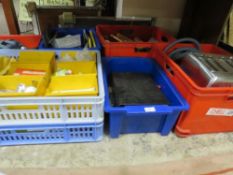 A large quantity of sundries over six trays to include vintage office stationary