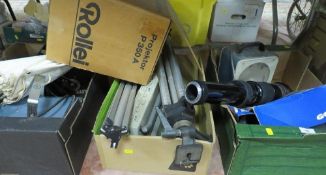 A quantity of vintage lighting and camera equipment to include a Nippon Kogaku Japan No. 171521 auto