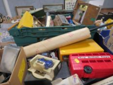 Two trays of assorted model railway engines and accessories etc